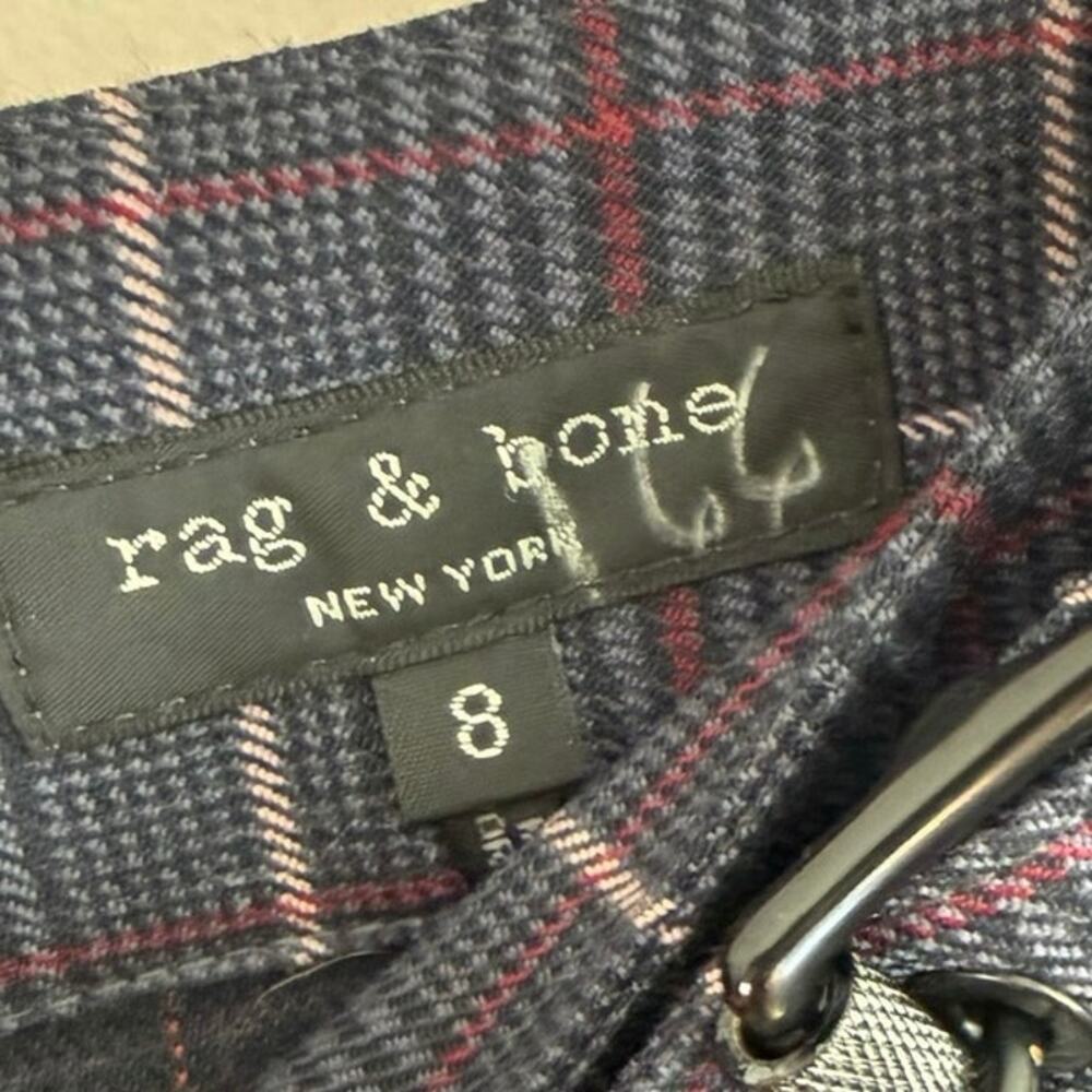 rag & bone James Plaid Wool-Blend Trousers Women’s Size 8 Navy Buckle Back - Picture 8 of 13